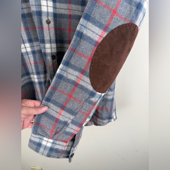 J Crew Mercantile Flex Men’ M Blue GRY Red Mid-Wt.  Flannel Cabincore Lumberjack - Picture 4 of 11